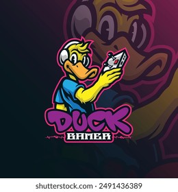 Gamer mascot logo design vector with modern illustration concept style for badge, emblem and t shirt printing. Duck gamer illustration for sport and esport team.