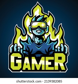 Gamer, Mascot logo, Sticker design, Vector illustration.