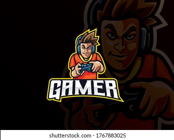 Gamer mascot sport logo design. Gamer boy mascot vector illustration logo. Gamer character mascot design, Emblem design for esports team. Vector illustration