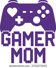 Gamer Mom controller typography design vector illustration for gaming mother hobby video game parent and fun on transparent background.