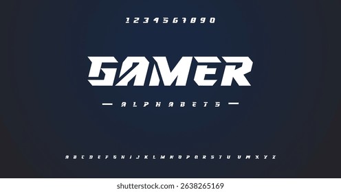 Gamer  monogram alphabet and tech fonts. Lines font regular uppercase and lowercase. Vector illustration.	