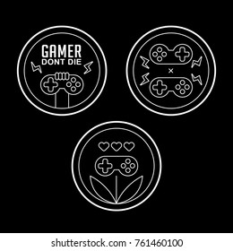 Gamer monoline badge with classic gamepad console
