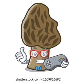 Gamer morel mushroom mascot cartoon