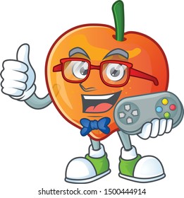 Gamer nectarine cartoon character on a white background