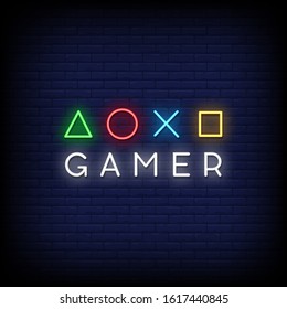 Gamer Neon Signs Style Text Vector