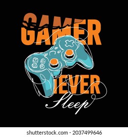 Gamer Never Sleep With Ps Stick Icon Illustration, typhography design, vector illustration