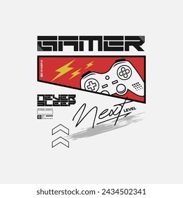 GAMER nunca duerme, Tipografía camiseta diseño vector ilustración.