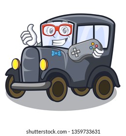 Gamer old cartoon car in side garage