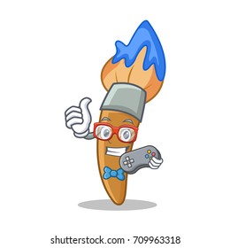 Gamer paint brush character cartoon