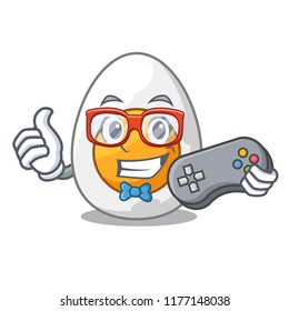 Gamer peeled boiled egg on mascot cartoon