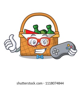 Gamer picnic basket mascot cartoon