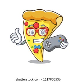 Gamer pizza slice mascot cartoon