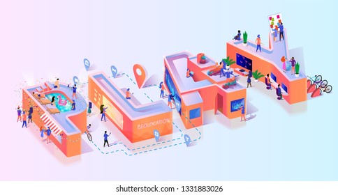 Gamer Play Online Social Game Typography Banner. School Party Entertainment Digital Technology. Gambling Software Advertising. Gamification Creative Concept Motivation Isometric 3d Vector Illustration