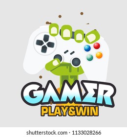 Gamer Play & Win Fist Hand With Joystick Vector Image
