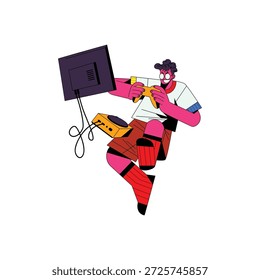 Gamer spielt mit Computer-Setup-Illustration