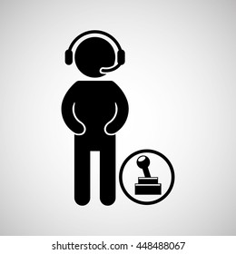 gamer playing in joystick icon vector illustration