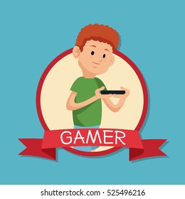 gamer playing mobile devide banner blue backgroung