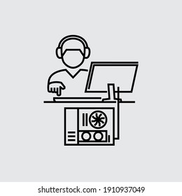 Gamer Playing on Desktop Computer Vector Line icon