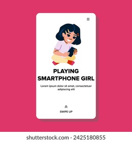 Gamer Spielen Smartphone Mädchen Vektor. Asiatisch Handy, Zuhause mit Couch, Online-Gamer Spielen Smartphone Mädchen Web Flat Cartoon Illustration