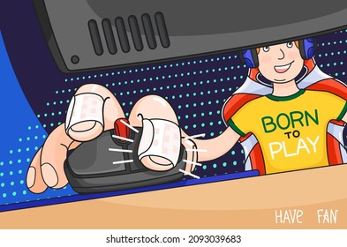 The gamer plays video games. Cartoon illustration. Vector graphics