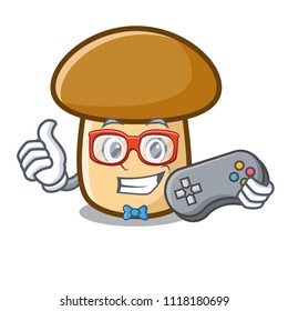 Gamer porcini mushroom mascot cartoon