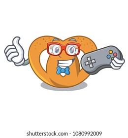 Gamer pretzel mascot cartoon style