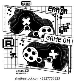 Gamer print . Vector joysticks gamepad illustration with slogan texts, for t-shirt prints and other uses.