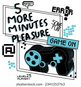 Impresión de jugador. Vector joysticks gamepad ilustración con textos de slogan, para impresiones de camisetas y otros usos.