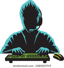 
Gamer Programmer Computer Keyboard Silhouette Vector