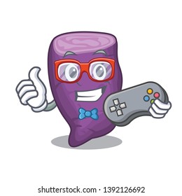 Gamer purple sweet potato in mascot basket