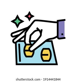 gamer putting lotto barrels on card numbers color icon vector. gamer putting lotto barrels on card numbers sign. isolated symbol illustration