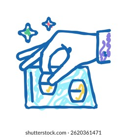 gamer putting lotto barrels on card numbers doodle icon sketch vector. gamer putting lotto barrels on card numbers sign. isolated symbol illustration