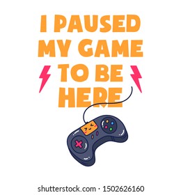 Gamer quote, console controller doodle vector illustration