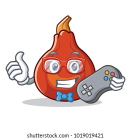 Gamer red kuri squash mascot cartoon