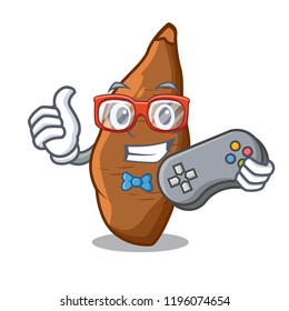 Gamer ripe cassava on the cartoon table