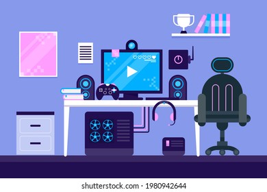 Gamer Room Modern Technology Workplace Streaming Stock Vector (Royalty ...