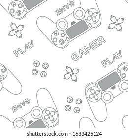 Gamer seamless pattern. Hand drawing texture, abstract, vintage design for t-shirt, textile, black, white.