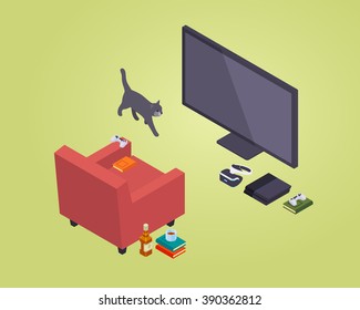 Gamer seat against the green background. 3D isometric vector concept illustration