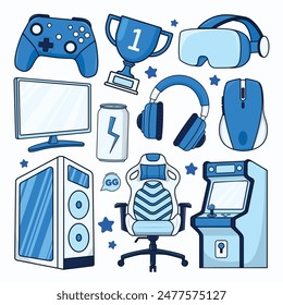 Gamer set gamer icon set game icon set flat game streamer elements collection