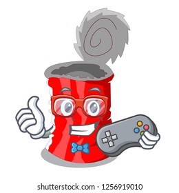 Gamer set of metallic tin can cartoon