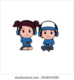 Gamer Sibling Mascot Play Game