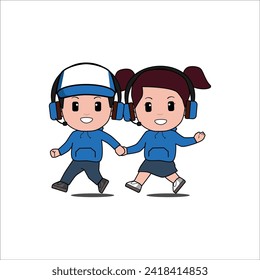 Gamer Sibling Mascot Walking Together
