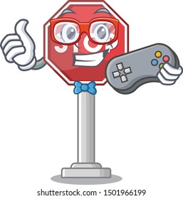 Gamer sign stop with the mascot shape