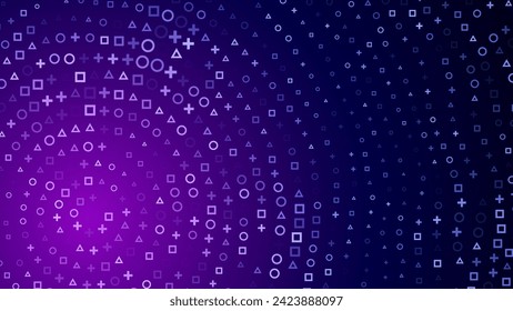 Gamer Signs Triangle Circle Square Plus Banner Background. Geometric Design for Banners, Web Pages, Presentations. Purple Blue Bright Game Background. Vector Illustration.