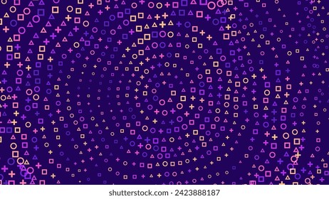 Der Gamer signiert Triangle Circle Square Plus Banner Hintergrund. Geometrisches Design für Banner, Webseiten, Präsentationen. violetter, heller Spielhintergrund. Vektorgrafik.