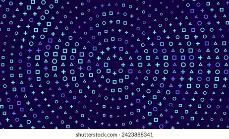 Gamer Signs Triangle Circle Square Plus Banner Background. Geometric Design for Banners, Web Pages, Presentations. Purple Blue Bright Game Background. Vector Illustration.