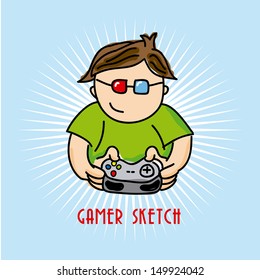 gamer sketch over blue background vector illustration