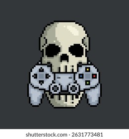 Gamer skull, pixel art illustration