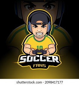 Gamer Soccer Fans Mascot Esport Gaming Vector Logo Illustration