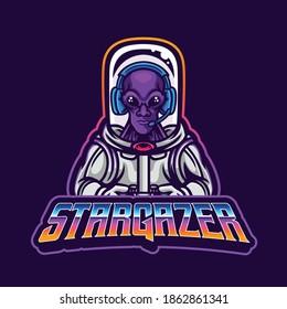 Gamer space alien astronaut galaxy traveler sports and esports mascot logo for team and streaming